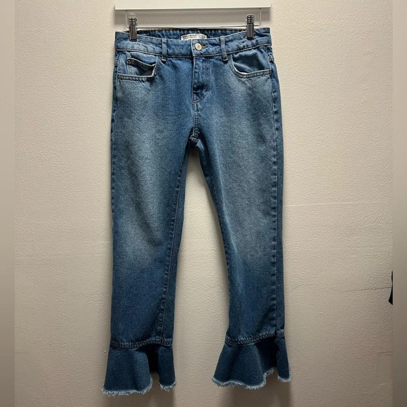 Zara Denim Crop Ruffle Jeans - Picture 2 of 8
